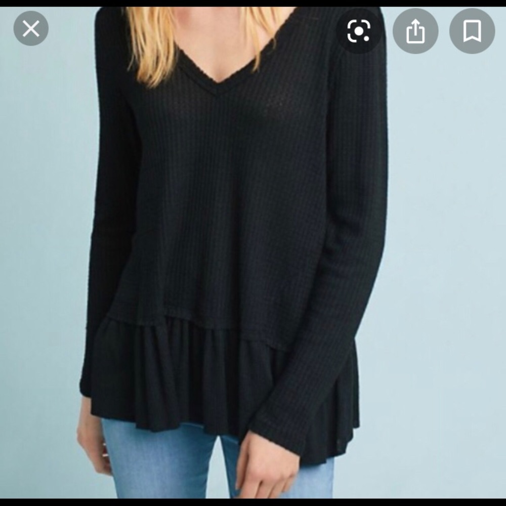 Anthropologie Black Textured V-Neck Blouse